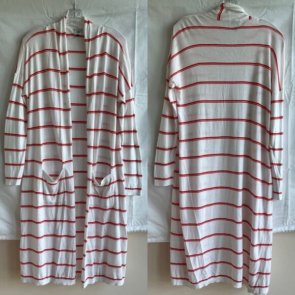 CAbi Stroll Long Cardigan Sweater Duster orange Stripe Size M, front pockets - Picture 2 of 8